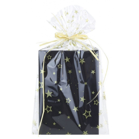 Kalėdiniai permatomi maišeliai su žvaigžutėmis, 10 vnt, 25x20 cm