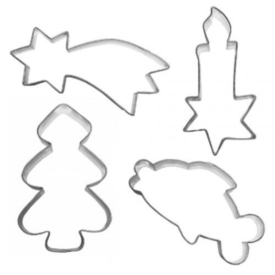 Formelės "Kalėdiniai sausainiai": žvaigždutė, žvakutė, eglutė, žuvytė, 4 vnt.