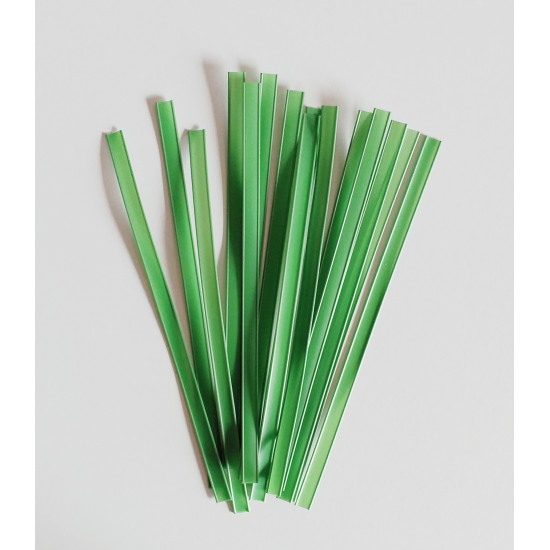 Žalios juostelės maišelių uždarymui, 15 vnt., 13,7 cm