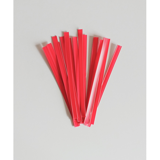 Raudonos juostelės maišelių uždarymui, 15 vnt., 13,7 cm