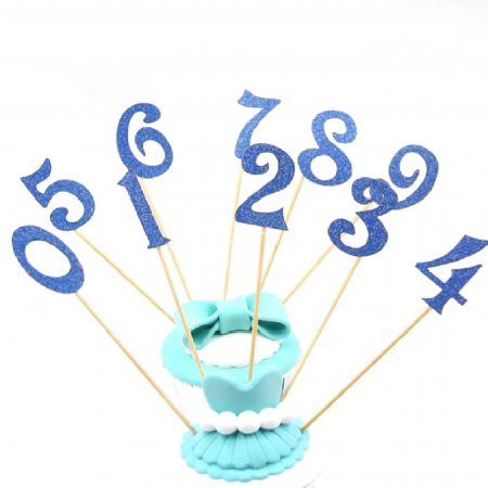 Smeigtukai "Skaičiai nuo 0 iki 9 mėlynos spalvos", 10 vnt., 3,6 cm