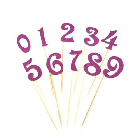 Smeigtukai "Skaičiai nuo 0 iki 9 violetinės spalvos", 10 vnt., 3,6 cm