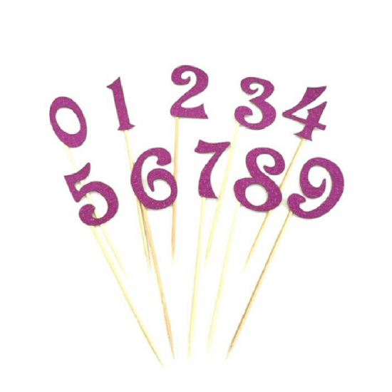 Smeigtukai "Skaičiai nuo 0 iki 9 violetinės spalvos", 10 vnt., 3,6 cm