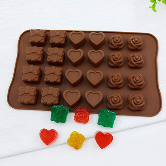 Silikoninė formelė šokoladiniams saldainiams "Širdelės, rožytės, dovanėlės"
