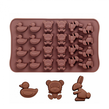 Silikoninė formelė šokoladiniams saldainiams "Zuikiai, antys, meškiukai"