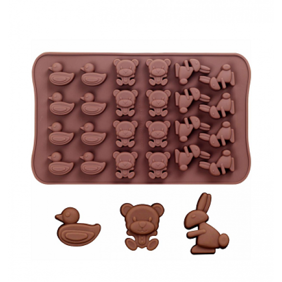 Silikoninė formelė šokoladiniams saldainiams "Zuikiai, antys, meškiukai"