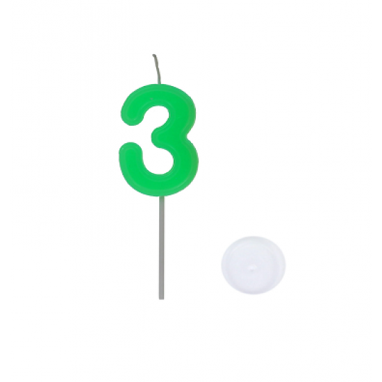 Žvakutė "Skaičius Trejetas" - žalia, 4,5 cm