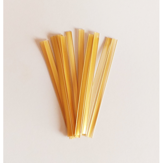 Auksinės spalvos juostelės maišelių uždarymui, 15 vnt., 13,7 cm Auksinės spalvos juostelės maišelių uždarymui, 15 vnt., 13,7 cm