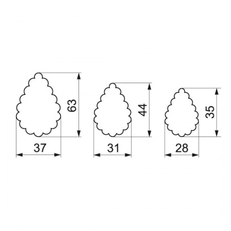 Formelės "Banguoti lašeliai", nuo 3,5 cm iki 5,3 cm, 3 vnt.