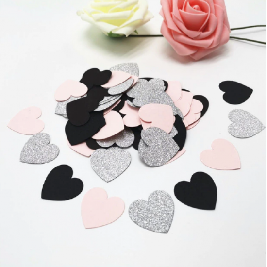 Dekoracijos "Širdelės" – rožinės, sidabrinės, juodos, 20 vnt.