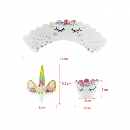 Popieriukai ir smeigtukai keksiukams "Unicorn", 24 vnt.