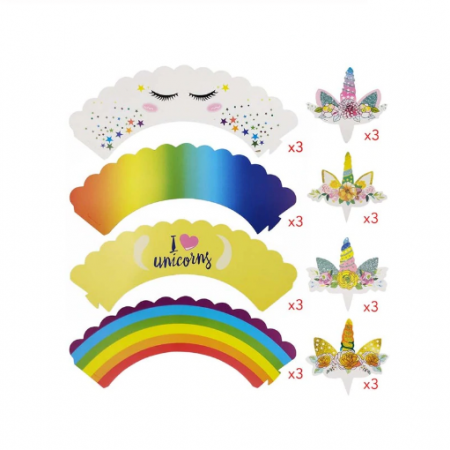 Popieriukai ir smeigtukai keksiukams "Unicorn", 24 vnt.