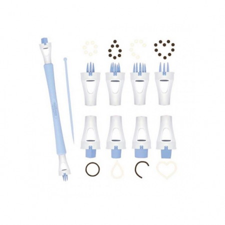 Įrankiai darbui su cukrine mase: laikiklis, 8 antgaliai, pagaliukas