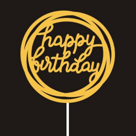 Smeigtukas tortui "Apskritimas su užrašu Happy birthday" - auksinis