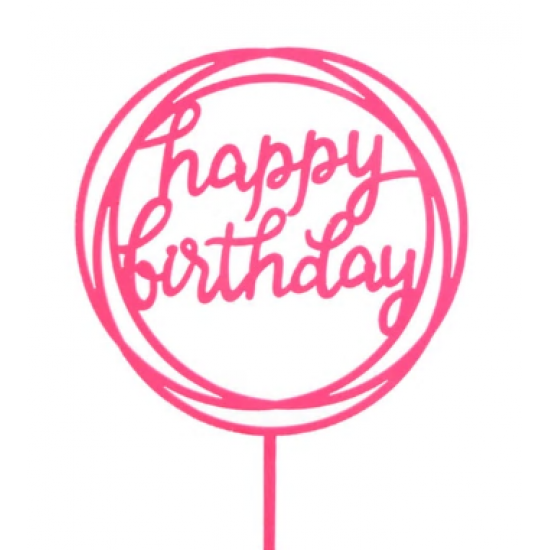 Smeigtukas tortui "Apskritimas su užrašu Happy birthday" - rožinis